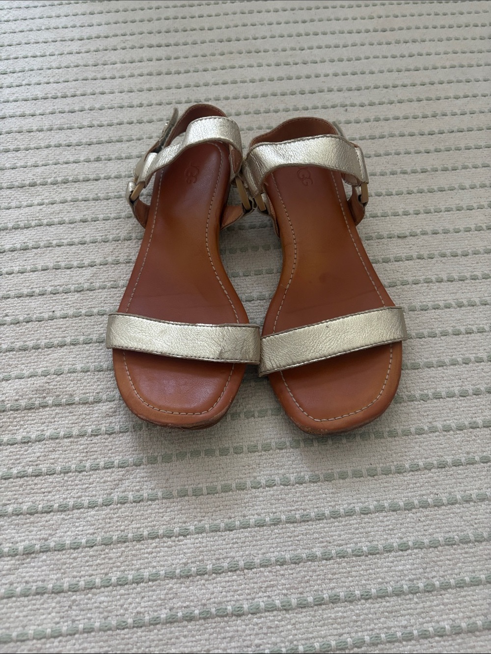 Women's Metallic Gold Leather Strap Sandals Velcro Close Uggs Size - 8